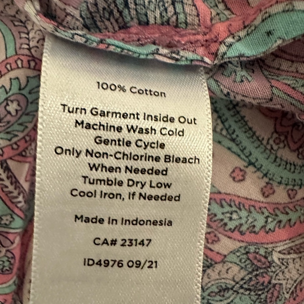 Talbots Popover Paisley Ruffle Pleated Blouse Size M Cotton Pink Blue Multi - Picture 8 of 10
